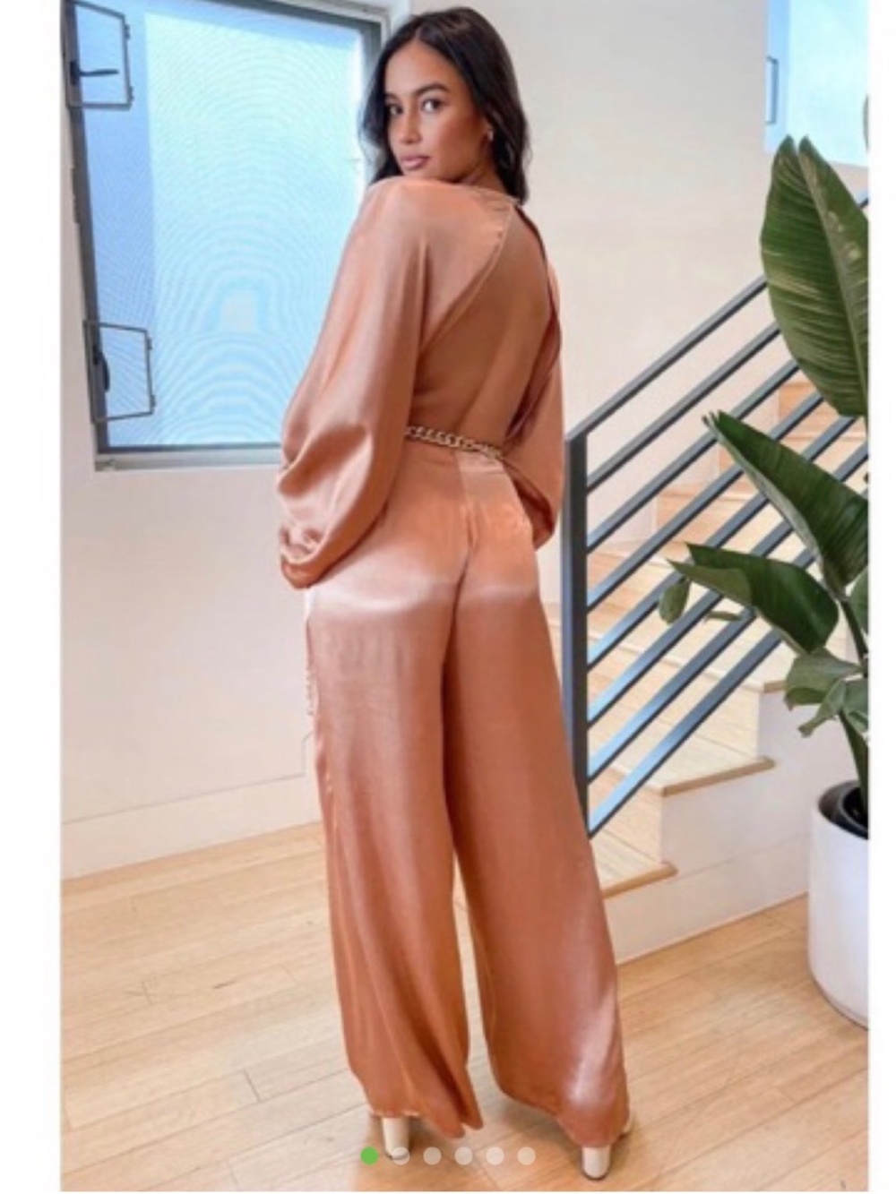 Lulus Diva Moments Rose Gold Satin Long Sleeve Backless Jumpsuit